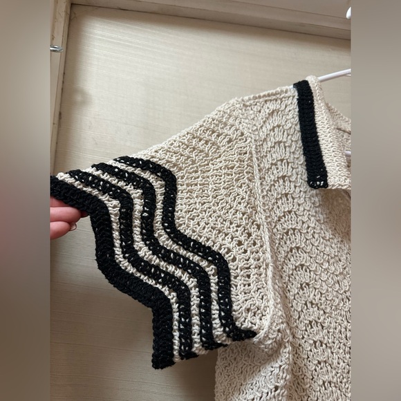 Solitaire Crochet Knit Short Sleeve Top Size M Bohemian Summer Vacation - Picture 5 of 6